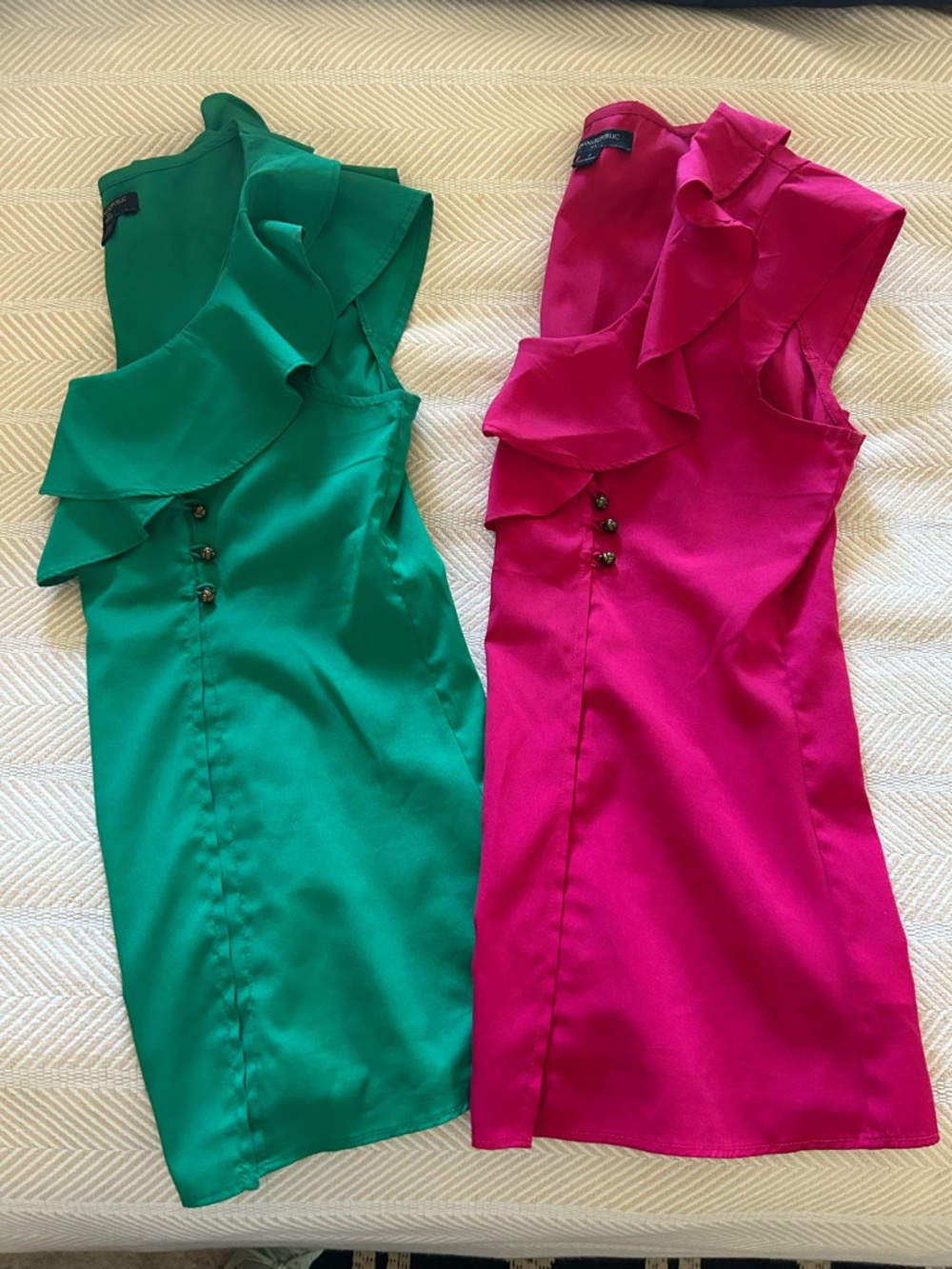 Banana Republic Green and Fuchsia Ruffle Sleeveless Blouses